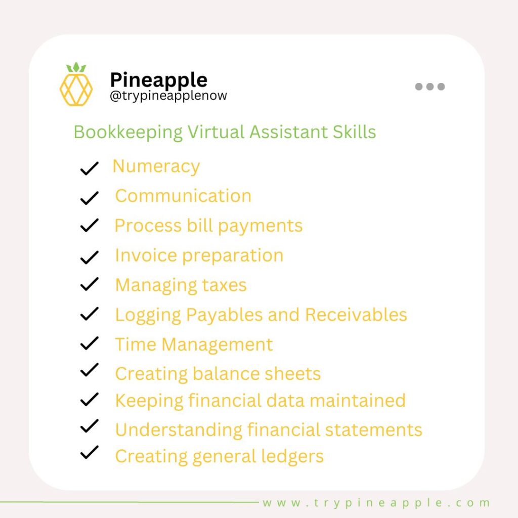 bookkeeping virtual assistant skills